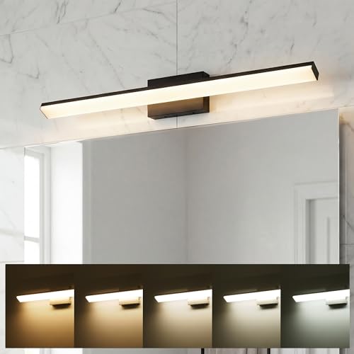 mirrea 36in 5CCT Black LED Vanity Lights for Bathroom Over Mirror | 5 color temperatures,Adjustable light angle,ETL listed,Dimmable,Bathroom lighting fixtures,Eye-friendly,Frosted acrylic shade - color: Black, size: 36-inch