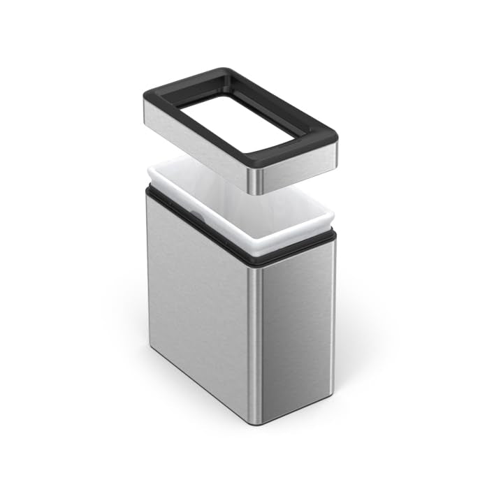 simplehuman Slim Open Can, 10L / 2.6 Gallon Commercial Office Trash Can for Hotel Rooms, Conference Rooms, Reception, Heavy Duty Stainless Steel, ADA-Compliant, Brushed Stainless Steel - color: Brushed, style: 10L Slim