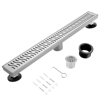 Linear Shower Drain, 24 inch Brushed Nickel | Including Hair Catcher and Removable Grate, 304 Stainless Steel, Easy to Install and Clean (Drain Base Not Included) - color: Brushed Nickel, size: 24 inch