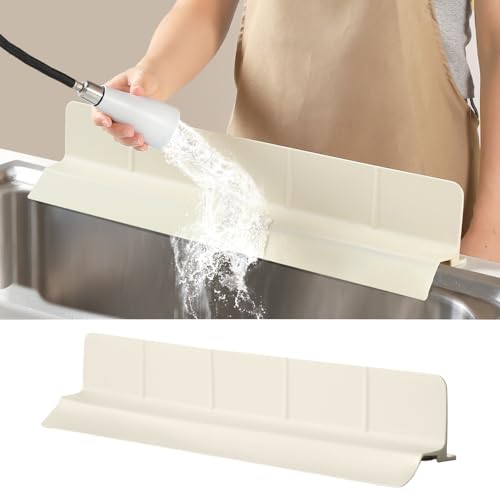 23" Ultra Silicone High Sink Splash Guard, Beige | Released in 2026, Self-Draining Water Splash Guard, for Kitchen Sink&Bathroom&Island, 3.5" Splash Guard, 7 Strong Suction Cup - color: Beige