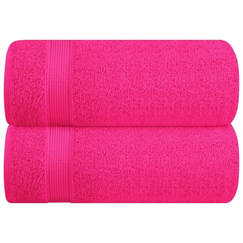 Belizzi Home Cotton 2 Pack Oversized Bath Sheet 35x70, Large Bath Sheet, Ultra Soft, Absorbent, Compact, Eco-Friendly, Recyclable, Quick Drying and Lightweight Towel - HOT Pink - color: Hot Pink, size: 2 Pack Bath Sheet