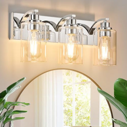 3-Light Bathroom Light Fixtures Modern Chrome Vanity Lights | Easy to Install Clear Glass Shades, Wall Mount Up or Down, E26 Socket, Hardwired, 126V - color: Chrome, size: 3 Lights