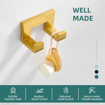 Angle Simple Bathroom Hand Towel Holder, Towel Coat Hook, Brushed Dark Gold | Deep Gold Tone, Solid 304 Stainless Steel, Double Hook for Robe Bath Sponge Bag, Tidy Shower Kitchen Laundry RV, Wall Mount - color: Brushed Dark Gold