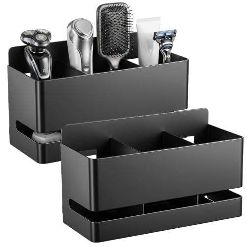 2 Pcs Black Tooth Brush Holder Wall Mounted, Black Wall Hanging Toothbrush Holder for Bathroom, Electric Tooth Brush Holders for Bathroom, Aluminum Toothbrush Stand with Drainage Holes