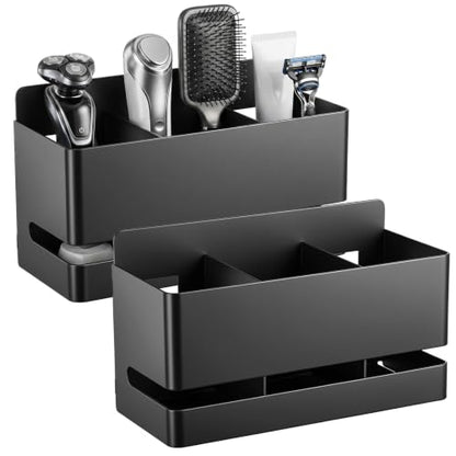2 Pcs Black Tooth Brush Holder Wall Mounted, Black Wall Hanging Toothbrush Holder for Bathroom, Electric Tooth Brush Holders for Bathroom, Aluminum Toothbrush Stand with Drainage Holes
