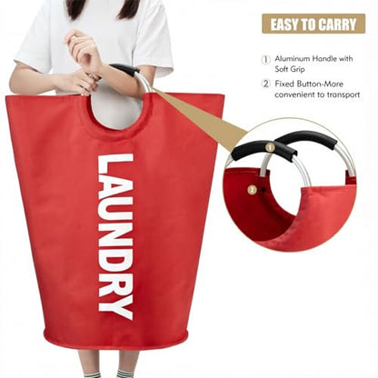 Maxsilan 125L X-Large Laundry Basket Bag, Collapsible Tall Hamper, Red | Freestanding tall laundry bag & foldable washing basket. Large capacity clothes storage bin with durable sturdy handles - color: Red, size: 125L