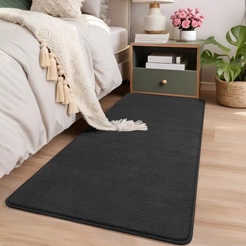 AROGAN Small Area Rugs for Bedroom, 2×4 Non Slip Runner Rug, Dark Grey | Washable Fluffy Carpet with Memory Foam, Indoor Rug Runner for Kitchen, Bedside, Entryway Bathroom Home Decor - color: Dark Grey, size: 2' x 4' (Runner)