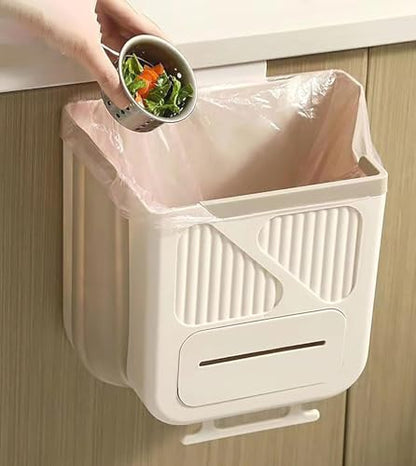 Yansanido Foldable Trash Can, 9.8 Inch x 7.87 Inch x 4.7 Inch Plastic White Hanging Garbage Can for Kitchen, Household, Office and Outdoors (Medium)
