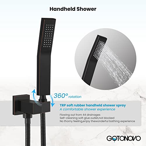 gotonovo Rainfall Bathroom Shower System Rain Shower Head and Handle Set Wall Mounted Shower Complete Combo Solid Brass Pressure Balancing Shower Mixer Valve 8 Inch Oil Rubbed Bronze - color: Oil Rubbed Bronze, size: 8 Inch