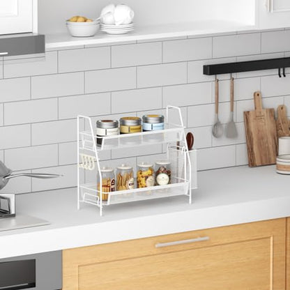 VITVITI 2-Tier Bathroom Organizer Countertop, Metal Wire Mesh Bathroom Counter Organizer Storage with Basket Hooks, Vanity Tray Shelf, Kitchen Spice Rack, White - color: 2 Tier Large White