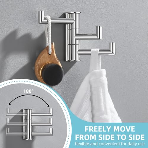 Angle Simple Swivel Towel Hook 3 Arms, Robe Coat Wall Hook, Polished Chrome | Rustproof SUS304 Stainless Steel Hand Towel Holder, Foldable Space Saver for Bathroom Kitchen Closet Entryway, Screws Mounted - color: Polished Chrome, size: 1 Pack