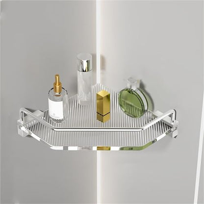 Bathroom Shelves Metal Acrylic Electroplating Wall Hanging Corner Shelf Waterproof Strong Bearing Shower Shelf(B) - color: B