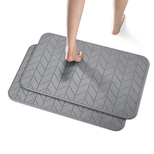 JUERLEN 2 Pack Diatomaceous Earth Shower Mat, Stone Bath Mat, Nonslip Super Absorbent Fast-Drying Hard Bath Mat for Bathroom Shower Floor, 24 x 16 inch, Grey Arrow Design - color: Dark Grey