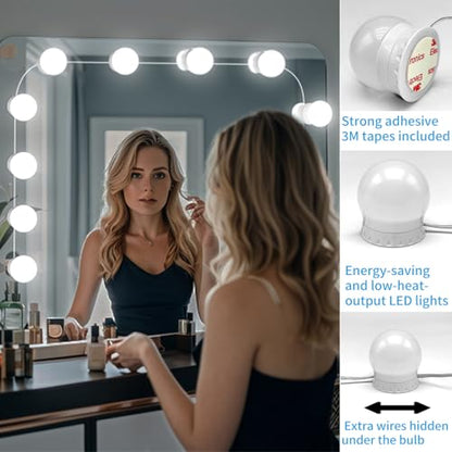 LED Vanity Mirror Lights with 14 Dimmable Bulbs, 3000K 4500K 6500K & 10 Brightness Levels Adjustable, Plug in USB Cable, Hollywood Style Stick On Mirror Lights for Makeup Desk Bathroom Dressing Room - size: 14 Bulbs