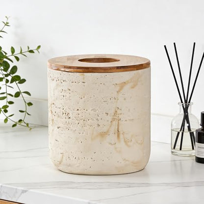 Natural Travertine Textures Beige Mini Trash Can with Bamboo Lid,Small Countertop Trash Can for Bathroom, Kitchen, Vanity, Desk Trash Can,Table Top Mini Garbage Can for Dining Room, Tiny Waste Basket - color: Mini Yellow