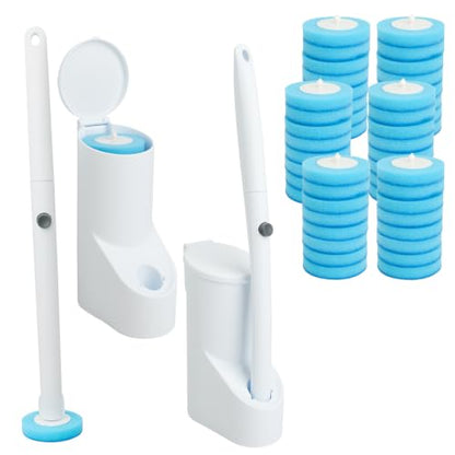 IwIeIaIrI Disposable Toilet Brush and Holder Set with 48 Refills, Cylinder | Wall mount holder design, cleaning wand removes limescale for bathroom & bathtub sanitation. - color: Blue Handle