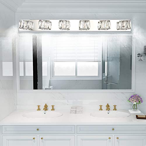 Aipsun 6 Lights 41in Crystal Vanity Lights Over Mirror Long Bathroom Lighting Fixture Modern LED Vanity Light for Bathroom,White Light 6000K - size: 6 light