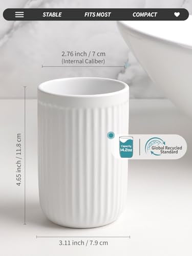 BosilunLife Ceramic Toothbrush Holder - 12oz Bathroom Toothbrush Holder Tooth Brush Holders Tumbler Cups Reusable Toothbrush Mouthwash Cup Small Toothbrush and Toothpaste Holder, Striped White - color: White-vsc, size: striped-cylinder