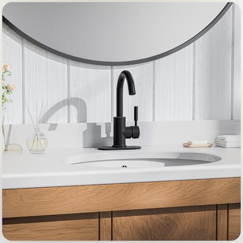 Single Hole Matte Black Single-Handle High-Arc Stainless Steel Faucet for Pre-Kitchen Sink/Bar Sink/Bathroom Sink, with 4 Inch Deck Plate and Supply Hoses, Matte Black, WE08E-MB - color: Matte Black