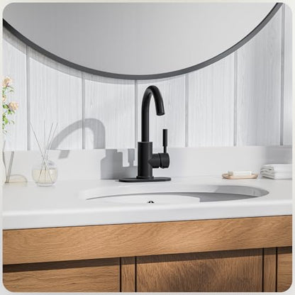 Single Hole Matte Black Single-Handle High-Arc Stainless Steel Faucet for Pre-Kitchen Sink/Bar Sink/Bathroom Sink, with 4 Inch Deck Plate and Supply Hoses, Matte Black, WE08E-MB - color: Matte Black