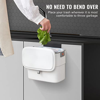 ELPHECO Kitchen Compost Bin with Lid, 1.8 Gallon, Hanging Trash Can | 7 Liter Wall-Mounted Garbage Can, Plastic Wastebasket, Under-Sink Trash Bin for Cabinet Door, Cupboard, Bathroom and Office - size: 1.8 Gallon
