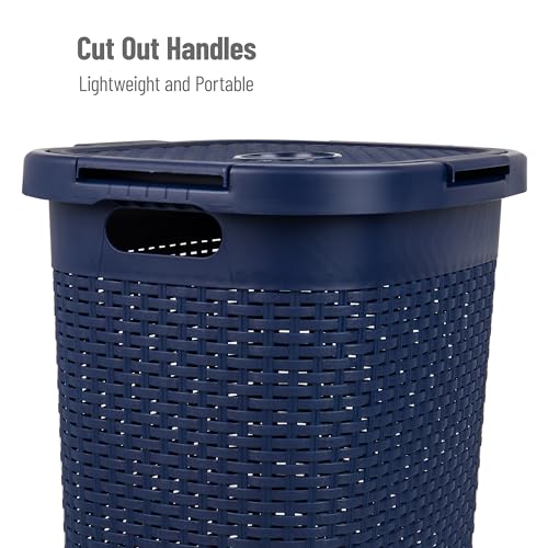 Mind Reader Slim Laundry Hamper with Lid, 60L Tall Clothes Basket, Narrow Tapered Design for Bathrooms, Closets and Laundry Rooms, Plastic, Navy - color: Navy, size: 1 Piece