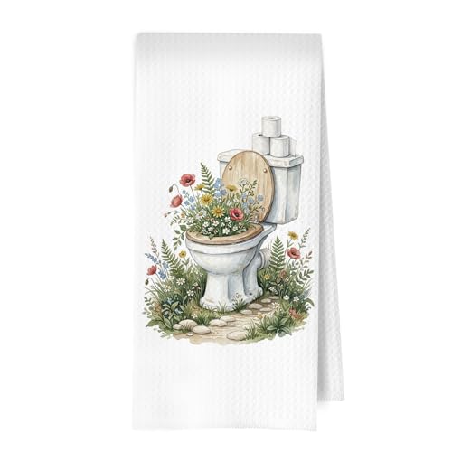 Funny Botanical Bathroom Decor - Funny Floral Botanical Decorative Waffle Hand Towel, Wildflower Toilet Paper Roll Hand Towels for Bathroom, Minimalist Wildflower Gifts Towels, 16×24 Inch - color: Botanical- 04