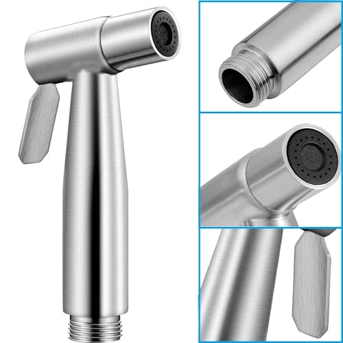 Stainless Steel Toilet Bidet Sprayer Head,Brushed Nickel | for Toilet,personal hygiene cleaning, bathroom cleaning, pet bathing,G1/2 interface. - color: Silver