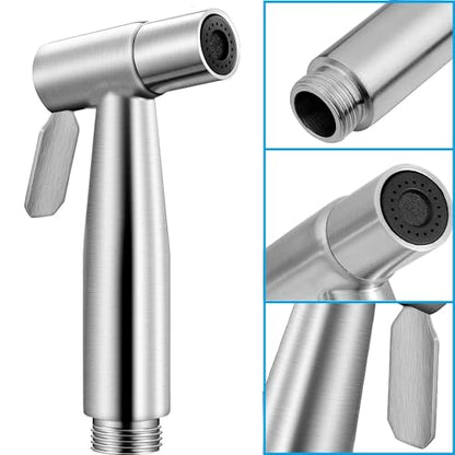 Stainless Steel Toilet Bidet Sprayer Head,Brushed Nickel | for Toilet,personal hygiene cleaning, bathroom cleaning, pet bathing,G1/2 interface. - color: Silver