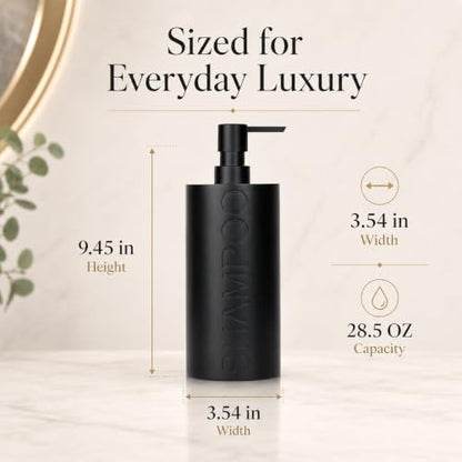 Matte Black Shampoo Dispenser Modern Refillable Pump Bottle with Embossed Text, Durable Resin Construction for Bathroom and Kitchen - color: Shampoo Black