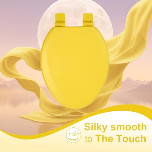 Toilet Seat, Slow Close, Soft Touch, Ultra-Smooth Matte Finish (No Orange-Peel Texture), Premium Moulded Wood, Quick Release, PIKLiDS (Yellow, Elongated) - color: Yellow, size: Elongated