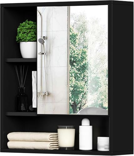 ChooChoo Bathroom Wall Mirror Cabinet, Medicine Cabinet with Storage Shelf | Over The Toilet Storage Cabinet, Adjustable Shelf, 6.3 x 21.6 x 24 Inches, Black - color: Black
