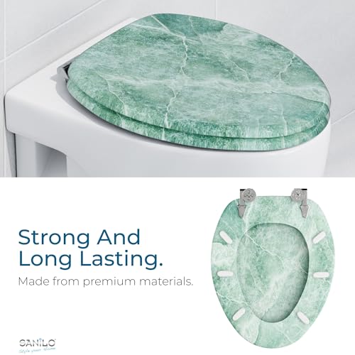 SANILO Wooden Toilet Seat with Soft Close [ELONGATED] - Decorative, Quiet & Slow Close Molded Wood Seat - With Strong Bumpers & Hinges - Adjustable Fit - Marble Green - color: Marble Green