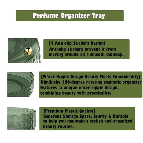 Makeup Perfume Organizer, 9 Inch /23cm 360 Degree Rotating Skincare Organizer, Cosmetics Organizer for Dresser Bathroom Bedroom Countertop Kitchen Pantry Cabinet Vanity Tray Refrigerator, Dark Green