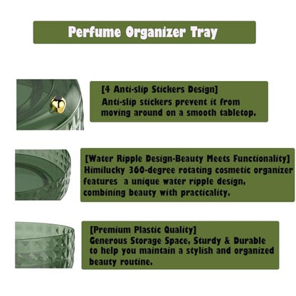 Makeup Perfume Organizer, 9 Inch /23cm 360 Degree Rotating Skincare Organizer, Cosmetics Organizer for Dresser Bathroom Bedroom Countertop Kitchen Pantry Cabinet Vanity Tray Refrigerator, Dark Green