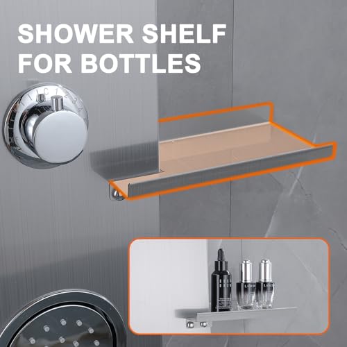 LED Shower Panels Tower System, LCD Temperature Display with Shelf, 304 Stainless Steel System with Rainfall Shower Head with Handheld Massage Body Jets Waterfall Bathtub, Brushed Nickel - color: Brushed Nickel