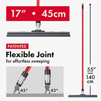 Heavy Duty Floor Squeegee for Concrete and Tile Floor - Silicone Squeegee Broom Floor Scrubber - Large Single Cast Rubber Blade Aluminum Long Handle 360° Swivel Joint - Garage Shower Window Cleaning - size: 17 Inch Blade - 4 Piece Handle