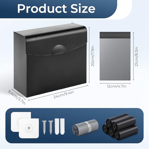 Sanitary Napkin Disposal Receptacle,9.4x7.8x3.5 inch Stainless Steel Wall Mounted Feminine Hygiene Waste bin with Disposable Sanitary Bags and Trash Bag Set for Bathroom,Office (Black) - color: Black