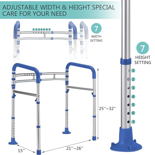 Lianjindun Toilet Safety Rails, 350 lbs, Adjustable Height & Width | Fits Most Toilets, Foldable Design, 350 Lbs Capacity, Aluminum Toilet Frame, Toilet Handles for Seniors, Disabled, Handicap - color: Dark Blue