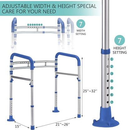 Lianjindun Toilet Safety Rails, 350 lbs, Adjustable Height & Width | Fits Most Toilets, Foldable Design, 350 Lbs Capacity, Aluminum Toilet Frame, Toilet Handles for Seniors, Disabled, Handicap - color: Dark Blue