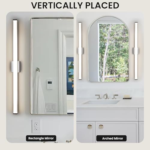 Modern LED Bathroom Vanity Light 48 inch 32W Dimmable 3CCT Bathroom Light Fixture Over Mirror Rectangle Bath Vanity Light Bar with Double Layer Acrylic Shade (Chrome) - color: Chrome, size: 48 inch