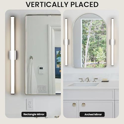 Modern LED Bathroom Vanity Light 48 inch 32W Dimmable 3CCT Bathroom Light Fixture Over Mirror Rectangle Bath Vanity Light Bar with Double Layer Acrylic Shade (Chrome) - color: Chrome, size: 48 inch
