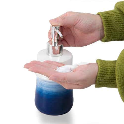 Ceramic 12Oz Soap Dispenser for Kitchen, Refillable Hand Dispenser with Pump, Lotion Dispenser Bathroom for Dish Soap, Hand soap. (Navy Blue) - color: Navy Blue