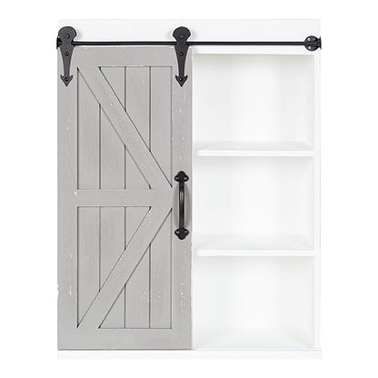Kate and Laurel Cates Rustic Wall Cabinet; 22 x 28; White and Gray; Farmhouse Wall-Mounted Storage Cabinet - color: White/Gray