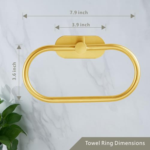 Towel Bar/Bath Towel Ring, Self Adhesive Hand Towel Ring for Bathroom, Stainless Steel Sticky Hand Towel Holder, No Drilling Modern Round Towel Hanger Wall Mounted (Gold) - color: Gold