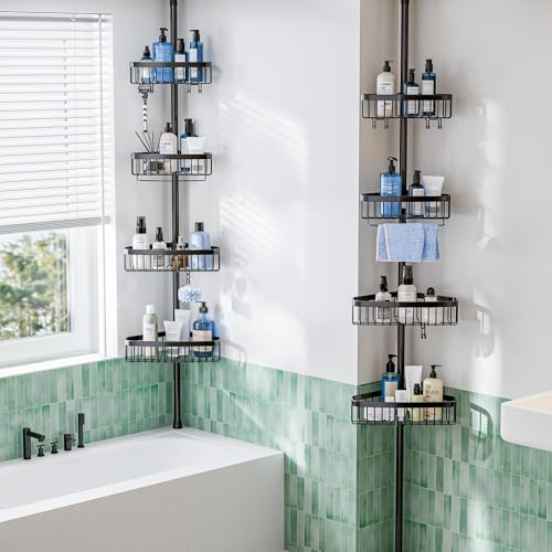 Fits Corner Shower Caddy Tension Pole Only: 1 Pack Stainless Steel Waterproof Bathroom Storage Basket - Large Size 8.1" D x 9.5" W x 3.6" H