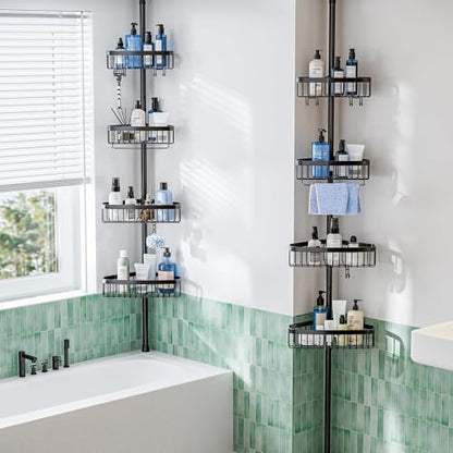 Fits Corner Shower Caddy Tension Pole Only: 1 Pack Stainless Steel Waterproof Bathroom Storage Basket - Large Size 8.1" D x 9.5" W x 3.6" H