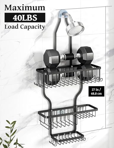 Never Rust Shower Caddy Hanging, Aluminum Shower Racks for Inside Shower, 3-Tier Shower Organizer Hanging Over Shower Head with Hooks and Soap Holder, Black - color: Black