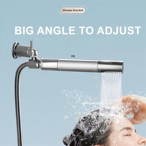 All Metal 180 Adjustable Shower Wand Holder with Handle, Wall Mount, Handheld Shower Head Bracket