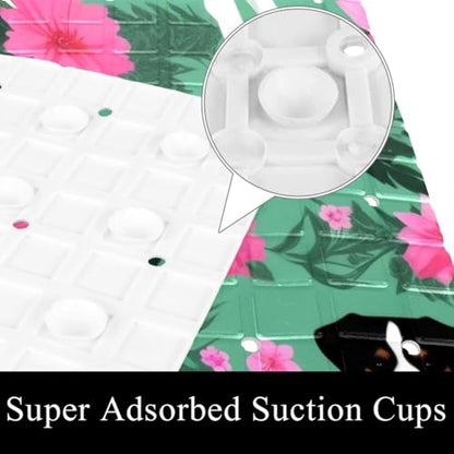 Bathtub Mat Non Slip 26.8x15.1 Inch, Dogs Flowers Shower Mat with Suction Cups and Drain Holes, Machine Washable Shower Mats for Inside Shower - color: Multi 15